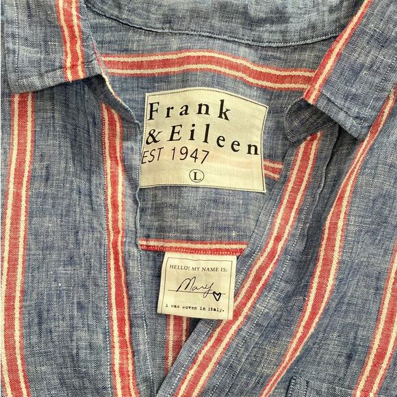 Frank & Eileen Mary Classic Shirtdress Italian Linen Red Navy Stripe Size Large - Picture 11 of 14